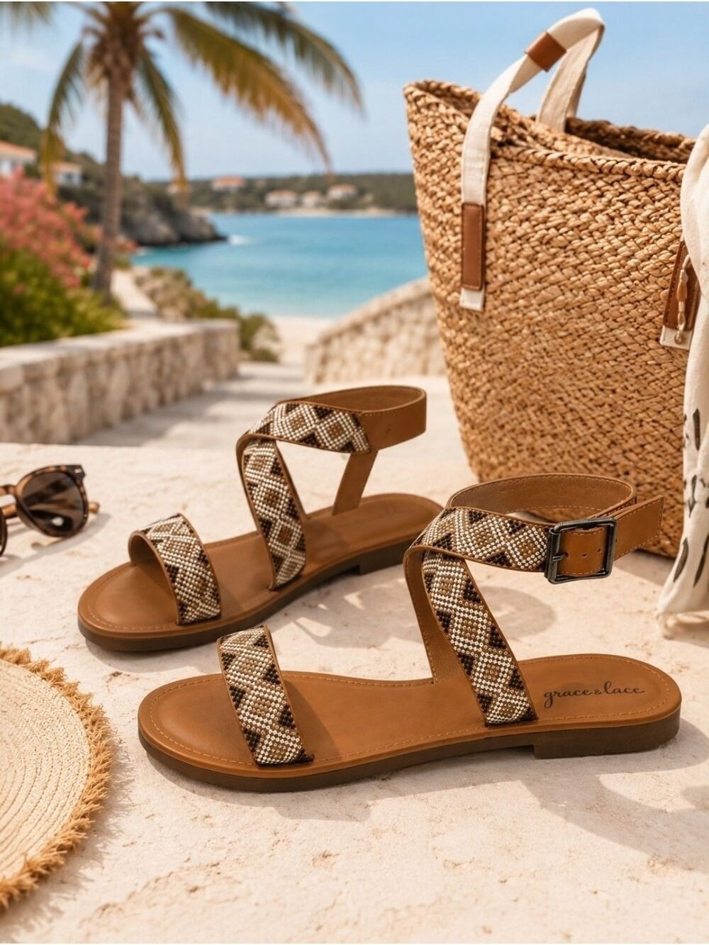 Grace & Lace Embroidered Sandals Sz 10 Coastal Chic Resortwear NWT - Picture 3 of 11